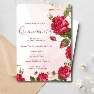 Chic Quinceañera Red Roses Floral Princess