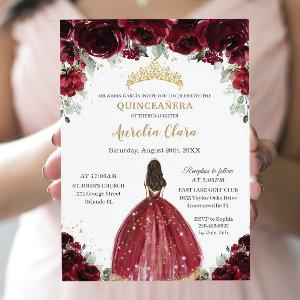 Chic Quinceañera Rich Burgundy Red Floral Princess
