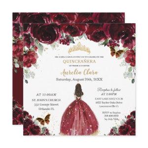 Chic Quinceañera Rich Burgundy Red Floral Princess