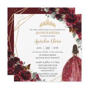 Chic Quinceañera Rich Burgundy Red Floral Tiara