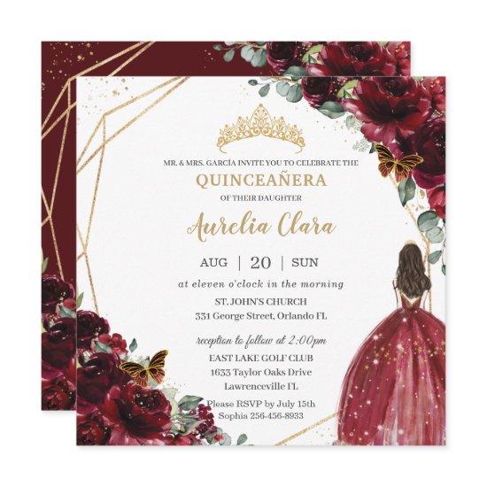 Chic Quinceañera Rich Burgundy Red Floral Tiara