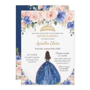 Chic Quinceañera Royal Blue Blush Floral Princess