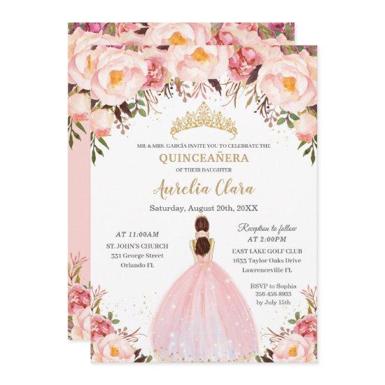Chic Quinceañera Soft Blush Floral Princess