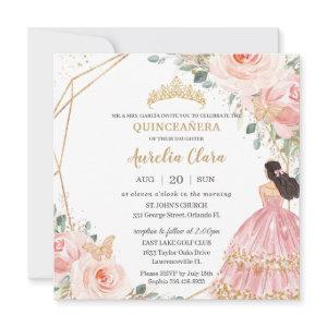 Chic Quinceañera Soft Blush Pink Floral Princess