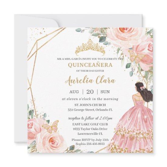 Chic Quinceañera Soft Blush Pink Floral Princess