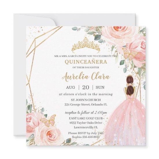 Chic Quinceañera Soft Blush Pink Floral Tiara