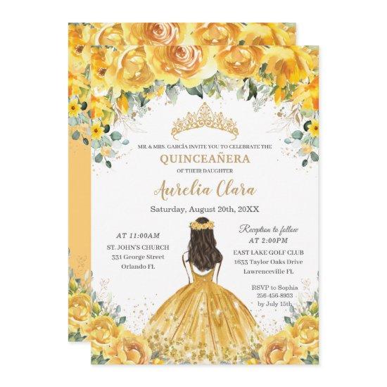 Chic Quinceañera Yellow Floral Princess Birthday