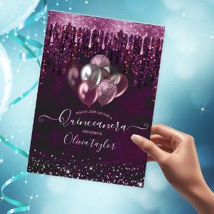 Chic red pink drips glitter balloons Quinceanera