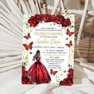 Chic Red Roses Floral Princess Quinceañera