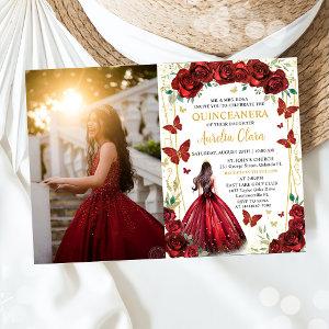 Chic Red Roses Floral Princess Quinceañera Photo
