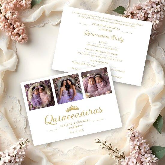 Chic Romantic Then & Now 3-Photo Twins Quinceañera