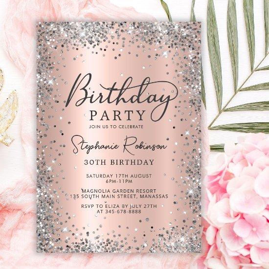 Chic Rose Gold and Silver Glitter 30th Birthday