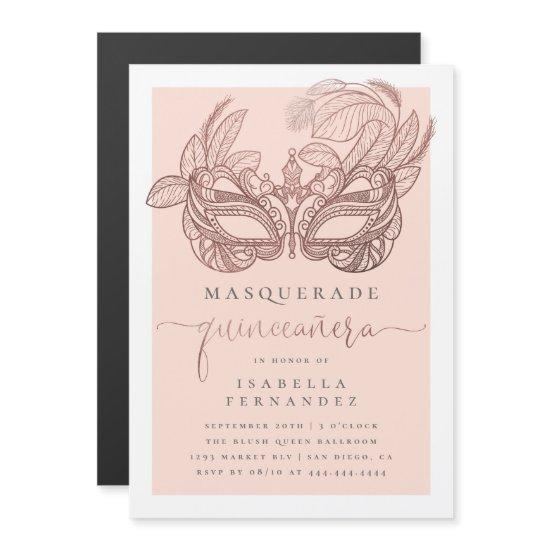 Chic Rose Gold & Blush Masquerade Quinceañera Magnetic
