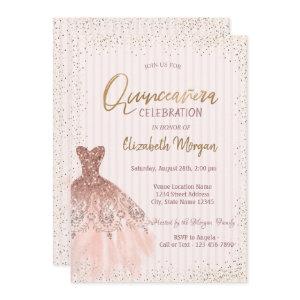 Chic Rose Gold Dress Confetti Stripes Quinceañera