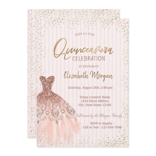 Chic Rose Gold Dress Confetti Stripes Quinceañera