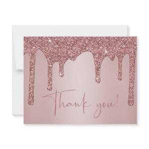 Chic Rose Gold Dripping Glitter Quinceanera Thank You Card