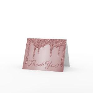 Chic Rose Gold Dripping Glitter Thank You