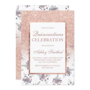 Chic rose gold glitter caticorns Quinceañera