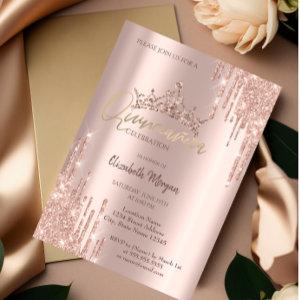 Chic Rose Gold Glitter Crown Drop Quinceañera