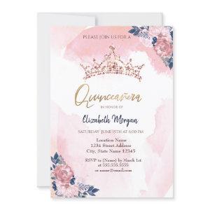 Chic Rose Gold Glitter Crown Flowers Quinceanera