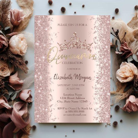 Chic Rose Gold Glitter Dust Crown Quinceañera