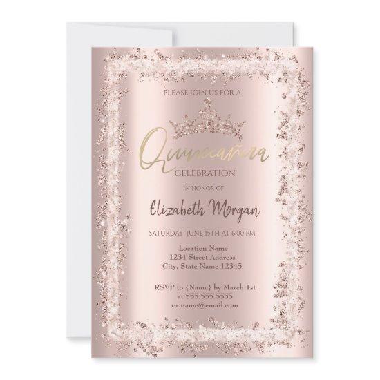 Chic Rose Gold Glitter Frame Crown Quinceañera