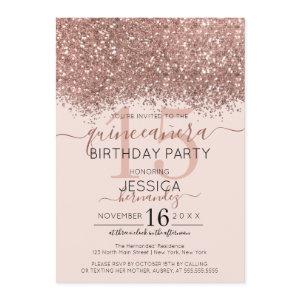 Chic Rose Gold Pink Glitter Confetti Quinceañera