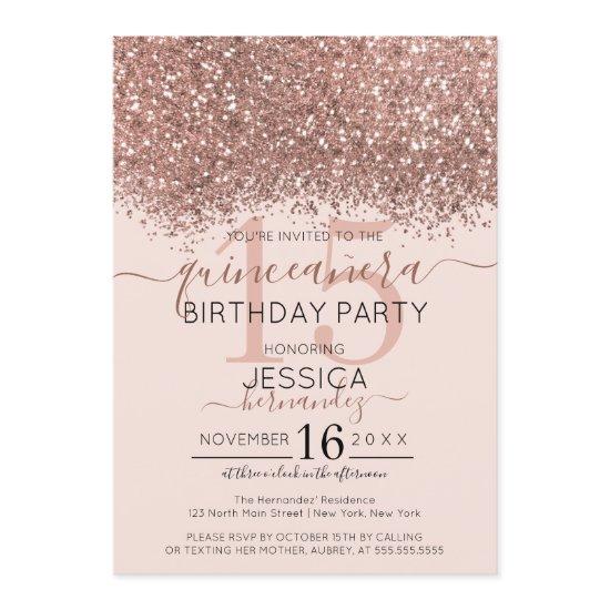 Chic Rose Gold Pink Glitter Confetti Quinceañera