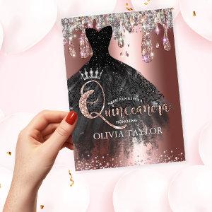 Chic rose gold silver glitter drips Quinceanera