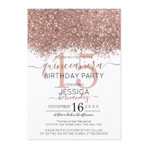 Chic Rose Gold White Glitter Confetti Quinceañera