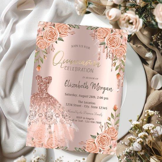 Chic Roses Glitter Drips Dress Quinceañera