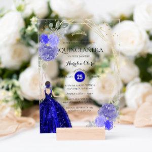 Chic Royal Blue Floral Geometric Quinceañera Acrylic