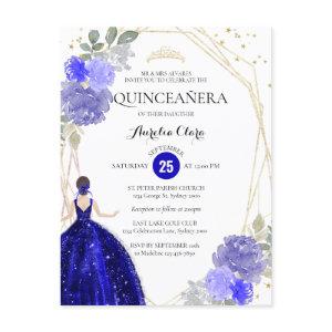 Chic Royal Blue Floral Geometric Quinceañera Invit Postcard