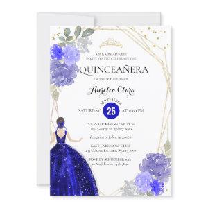 Chic Royal Blue Floral Geometric Quinceañera