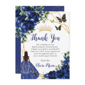 Chic Royal Blue Flowers Floral Quinceañera Thank You Card
