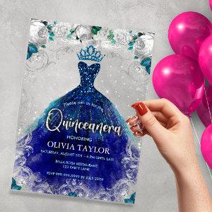 Chic royal blue teal dress floral Quinceanera  Acrylic