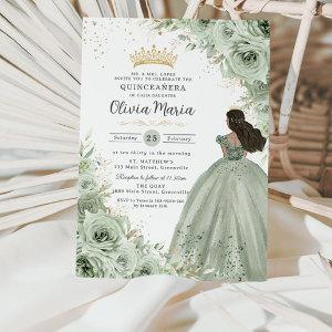 Chic Sage Green Floral Brown Princess Quinceañera