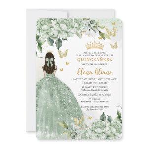Chic Sage Green Floral Butterflies Quinceañera