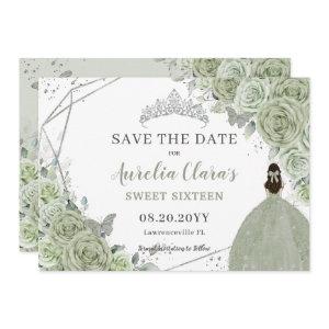 Chic Sage Green Floral Quinceanera Sweet Sixteen Save The Date