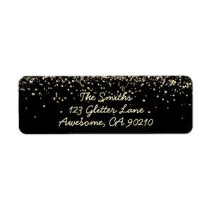 Chic Script Black Glitter Wedding Return Address Label