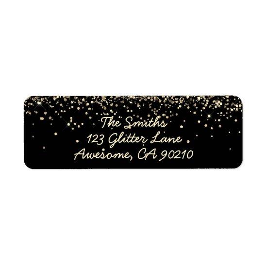 Chic Script Black Glitter Wedding Return Address Label