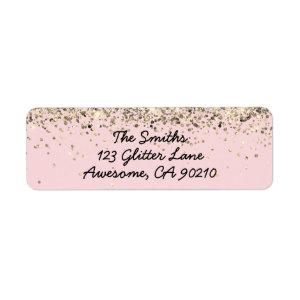 Chic Script Blush Glitter Wedding Return Address Label