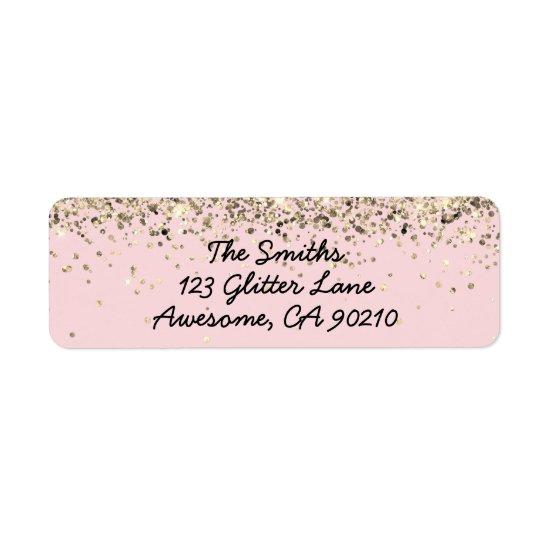 Chic Script Blush Glitter Wedding Return Address Label