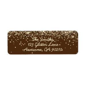 Chic Script Brown Glitter Wedding Return Address Label