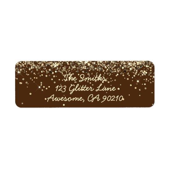 Chic Script Brown Glitter Wedding Return Address Label