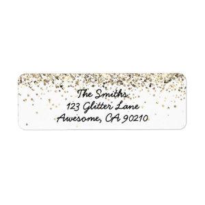 Chic Script Gold Glitter Wedding Return Address Label