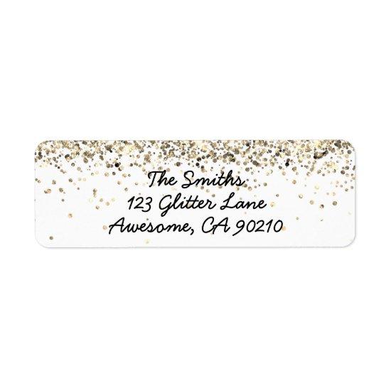 Chic Script Gold Glitter Wedding Return Address Label