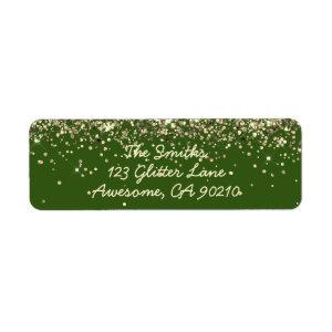 Chic Script Green Glitter Wedding Return Address Label