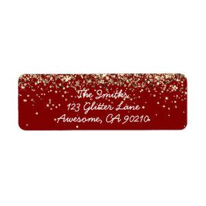 Chic Script Maroon Glitter Wedding Return Address Label