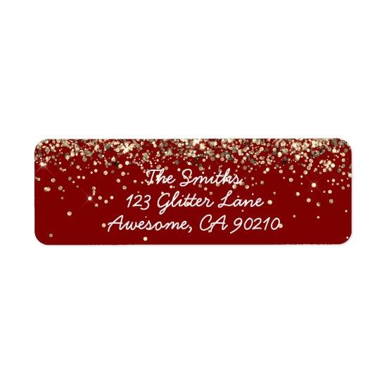 Chic Script Maroon Glitter Wedding Return Address Label